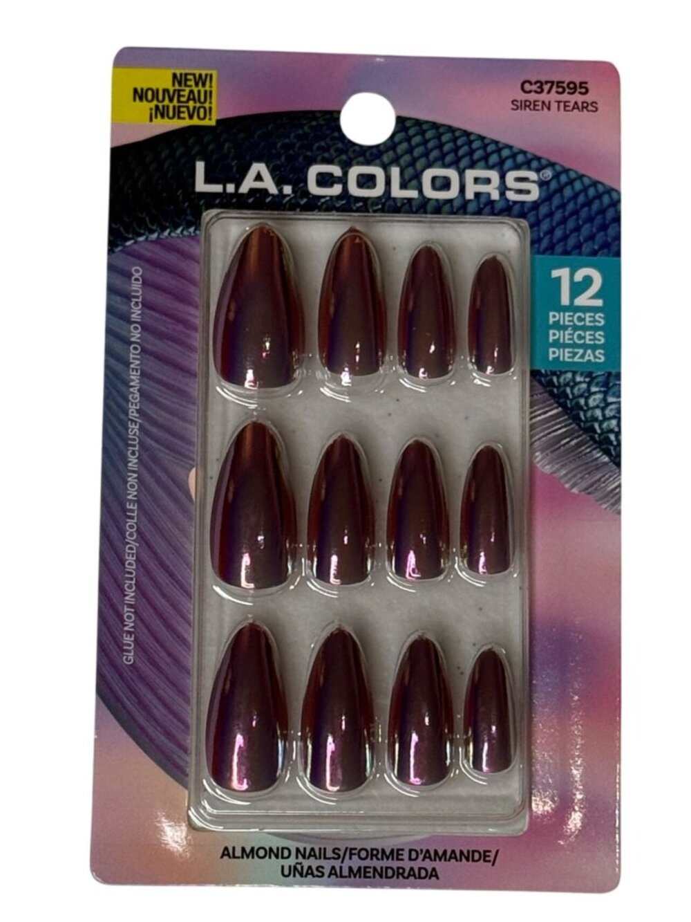 L.A. Colors Siren Tears Press On Nails Almond Chrome 12pc New